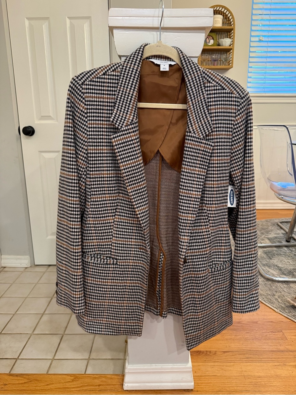 Old Navy Houndstooth Blazer Jacket in Brown/Black